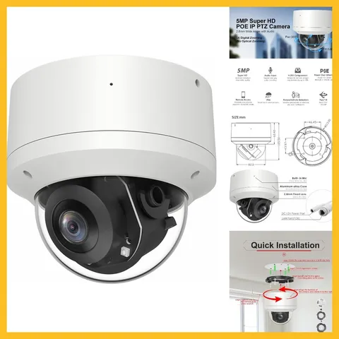 5MP 2.5'' PoE PTZ IP Camera with Mic/Audio, IP Dome Security Camera Outdoor, Wat