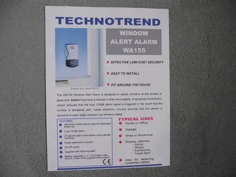 4 x Window Vibration Security Alarm by Technotrend (incl. batteries)