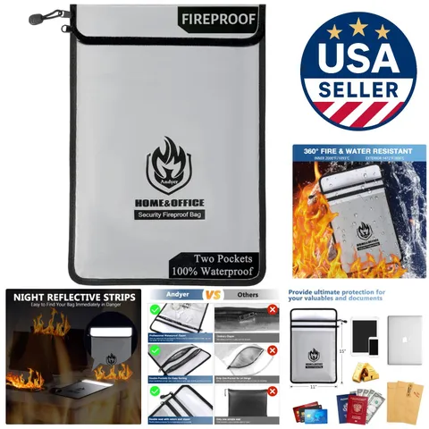 Reflective Fireproof Document Bag with 2 Pockets - Ultimate Protection, 2000℉