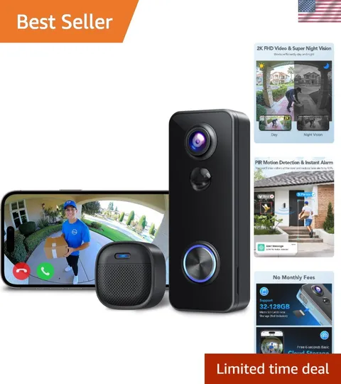 Battery Doorbell, 180° Head-to-Toe Video, Live View with Two-Way Talk, No Mon...