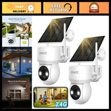 2-Pack Solar Security Cameras, 2.4G WiFi, Color Night Vision, Motion Detection