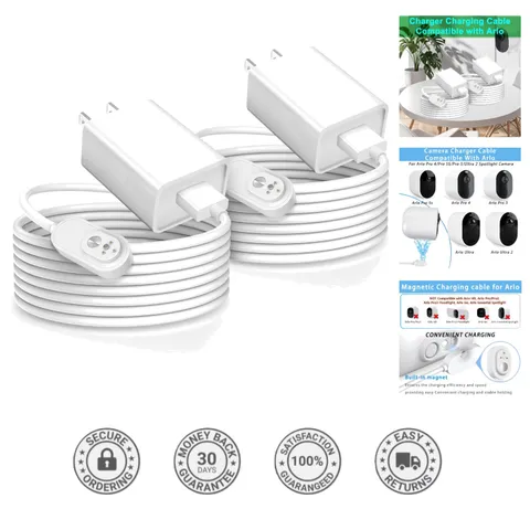 Arlo 10FT Magnetic Camera Charger - Weather-Resistant, Fast Charging 2-Pack
