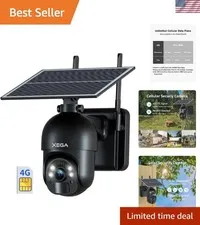 4G LTE Solar Security Camera with 2K HD Night Vision - 360° PTZ View, Waterproof