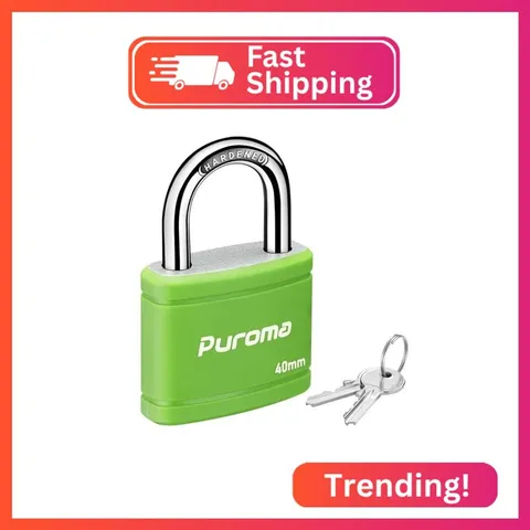Puroma 1 Keyed Padlock with 2 Keys 7/8" School Locker Lock Gate 40mm Green