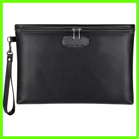 Fireproof Money Bag with Lock, 11.2"x7.6" Fireproof Cash Bag with Zipper Clos...
