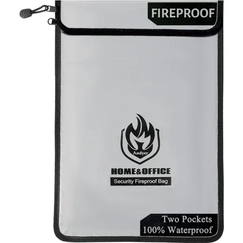 Upgraded Two Pockets Fireproof Document Bag 2000℉, 15”x 11”Waterproof Firepro...