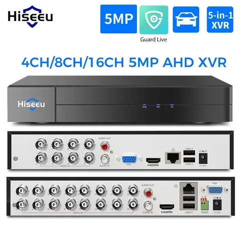 Hiseeu 5MP XVR DVR 4/8/16CH AHD TVI CVI CVBS IP Security Recorder