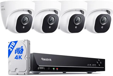 REOLINK 4K Security Camera System, 4Pcs H.265 Poe Wired Turret Cameras with Pers