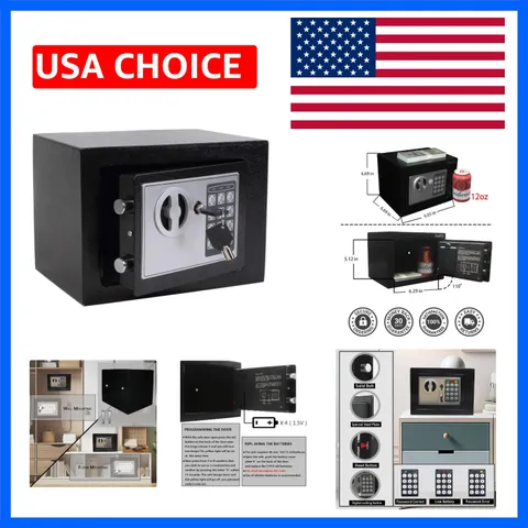 Small Steel Security Safe Box with Keypad,Key;0.23 CuFt, Black | Electronic D...