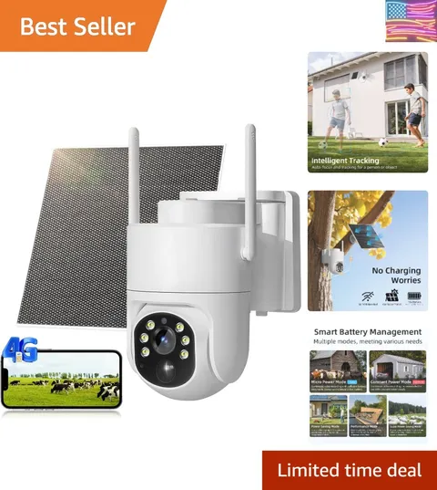 4G LTE Cellular Security Camera, No WiFi Solar Powered Security Camera, Auto ...