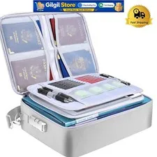 Fireproof and Waterproof Document Box with Lock – 15x11 Inch Portable Organizer