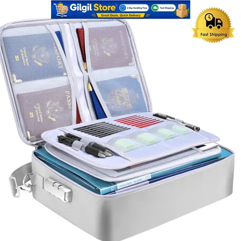 Fireproof and Waterproof Document Box with Lock – 15x11 Inch Portable Organizer