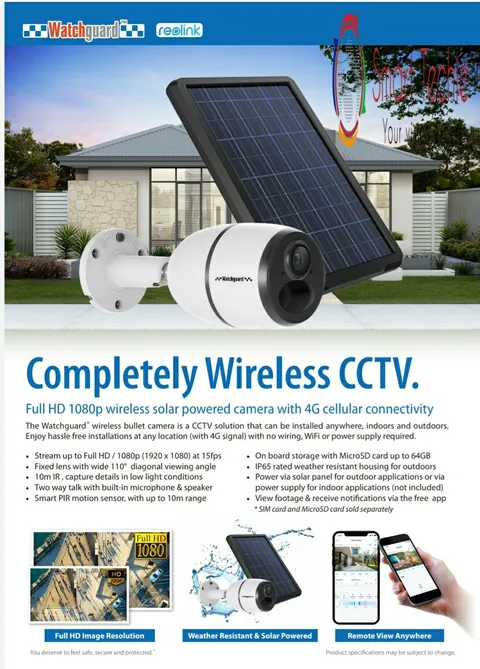 Watchguard Reolink Go 1080p Wireless 4G Bullet & Solar Panel REO-GO-SP2