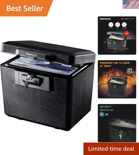 Black Fireproof Document Box with Key Lock, Safe Secures Files and Documents ...