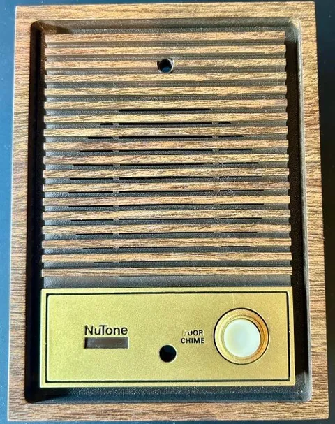 NuTone IS-67 Intercom Door Speaker with Pushbutton * Walnut and Gold *