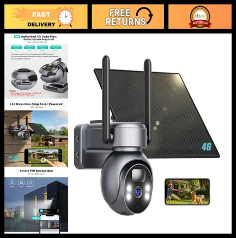 4G LTE Outdoor Security Camera, No WiFi Needed, 2K HD Video, Night Vision, Motio