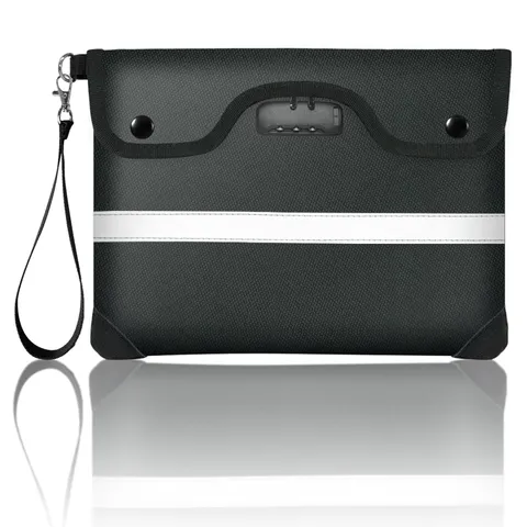 6200F Fireproof Document Bag Lock Water Resistant Envelope Reflective Black