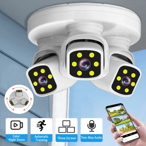 6MP WIFI Camera Three Lens Auto Tracking 360° PTZ Security Night Vision Camera