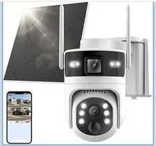 Solar 4G LTE Dual Lens PTZ Outdoor Security Camera 2K HD Night Vision 32GB