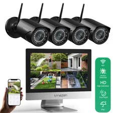 TMEZON 3MP 10CH NVR 12''Monitor Outdoor Wireless Security Camera System WIFI IP