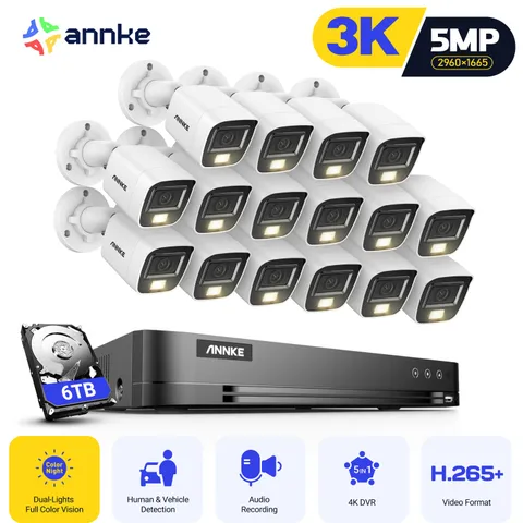 ANNKE 4K 8MP 16CH DVR 5MP Color Security Camera System Outdoor Audio Recording