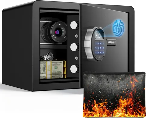 Small Biometric Safe, 0.8 Cuft Fingerprint Safe Box with Fireproof Bag, Caja Fue
