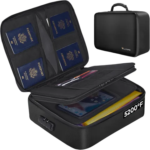 Fireproof Document Bag with Lock - 5200°F Heat Resistant & Waterproof Documen...