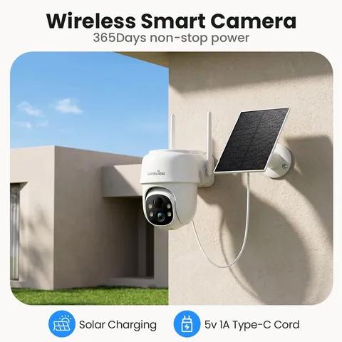 Cinnado Wireless WiFi Solar Security Camera  360°PTZ 2 way Audio Outdoor 3MP