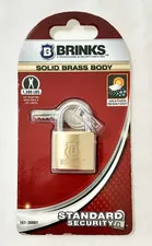 Brinks Solid Brass Body Weather Resistant 1,300 lbs Cut Resistant Padlock & Keys