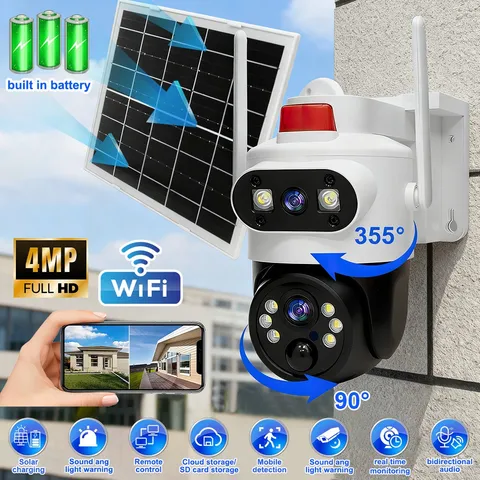 Solar Camera 4MP WiFi Security Camera PTZ 360°Color Night Vision 2-Way Audio