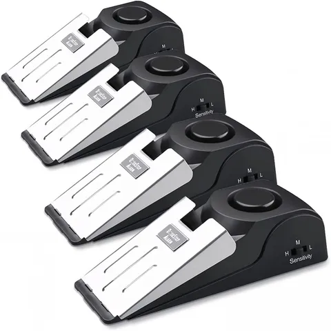 AceMining Door Stop Alarm with 120dB Siren, Floor Mount Type, 4 Pack, Black 