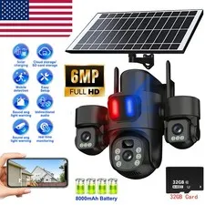 Solar Battery Powered Wireless WiFi Outdoor Pan/Tilt Home Security Camera System