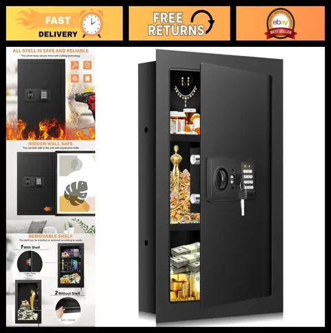25.6" Fireproof Wall Safe - Hidden In-Wall Safe with Combination Lock & Removabl
