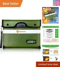 6200°F Fireproof Money Bag with Lock, Upgraded Fireproof Bags w. Zipper/Refle...