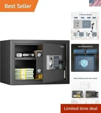 Durable 0.6 Cu Ft Security Safe with Alarm System - Lock Box for Home & Office