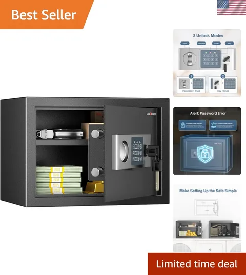 Durable 0.6 Cu Ft Security Safe with Alarm System - Lock Box for Home & Office