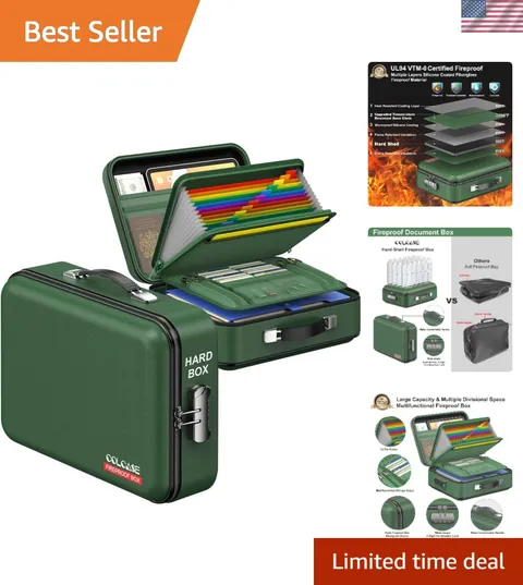 Fireproof Document Folder, Hard Fireproof Waterproof Document Box with Lock C...