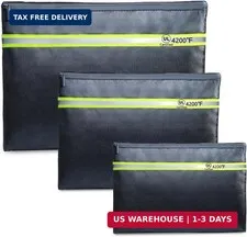 Fireproof Document Bag - 3 Pack (15" x 11", 13" x 9.7", 10.5" x 8") Fireproof &
