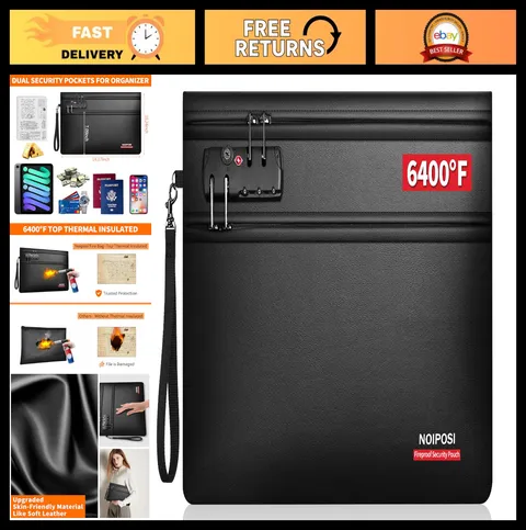 Fireproof Money Bag with Lock - 6400℉ Heat Insulated Document Pouch, Dual-Zip Co