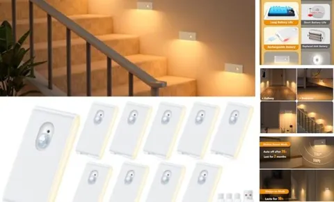Rechargeable Night Light, Warm Stair Lights Indoor, Wireless 10 Pack White