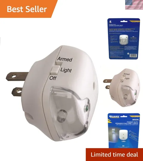Plug-In Power Failure Alarm with LED Flashlight,White