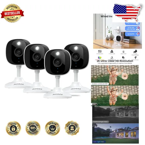 Outdoor Indoor Security Cameras 2K 3MP Color Night Vision Siren 24/7 SD