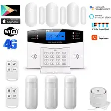 V64 Tuya APP WiFi+US/EU 4G Wireless+Wired Home Security Burglar Alarm System
