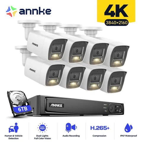 ANNKE 4K Audio POE IP Security Camera System 8CH NVR AI Human Detection Color