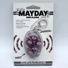 Mayday Mini Alarm Floral Purple Pink Personal LED Keychain Flashlight Clip-On