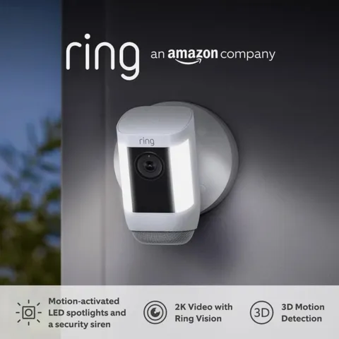 Ring Spotlight Cam Pro Wi-Fi Wired Plug-In Outdoor Security Video Camera White
