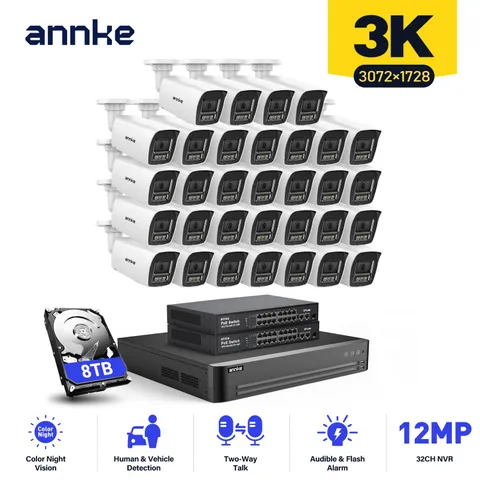 ANNKE 32CH 12MP NVR 3K POE Two Way Audio Security Camera System Flashing Alarm