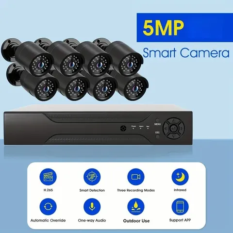 5MP HD 8CH DVR Home Outdoor Cameras CCTV Security System Motion Detect IR UK