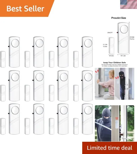 Kid-Safe 95dB Door & Window Wireless Alarm - 12 Pack Easy Adhesive Install