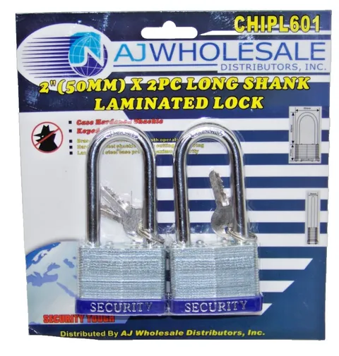2pcs Laminated Padlock 50MM hardened steel shackles Long Shank Lock Keyed Alike
